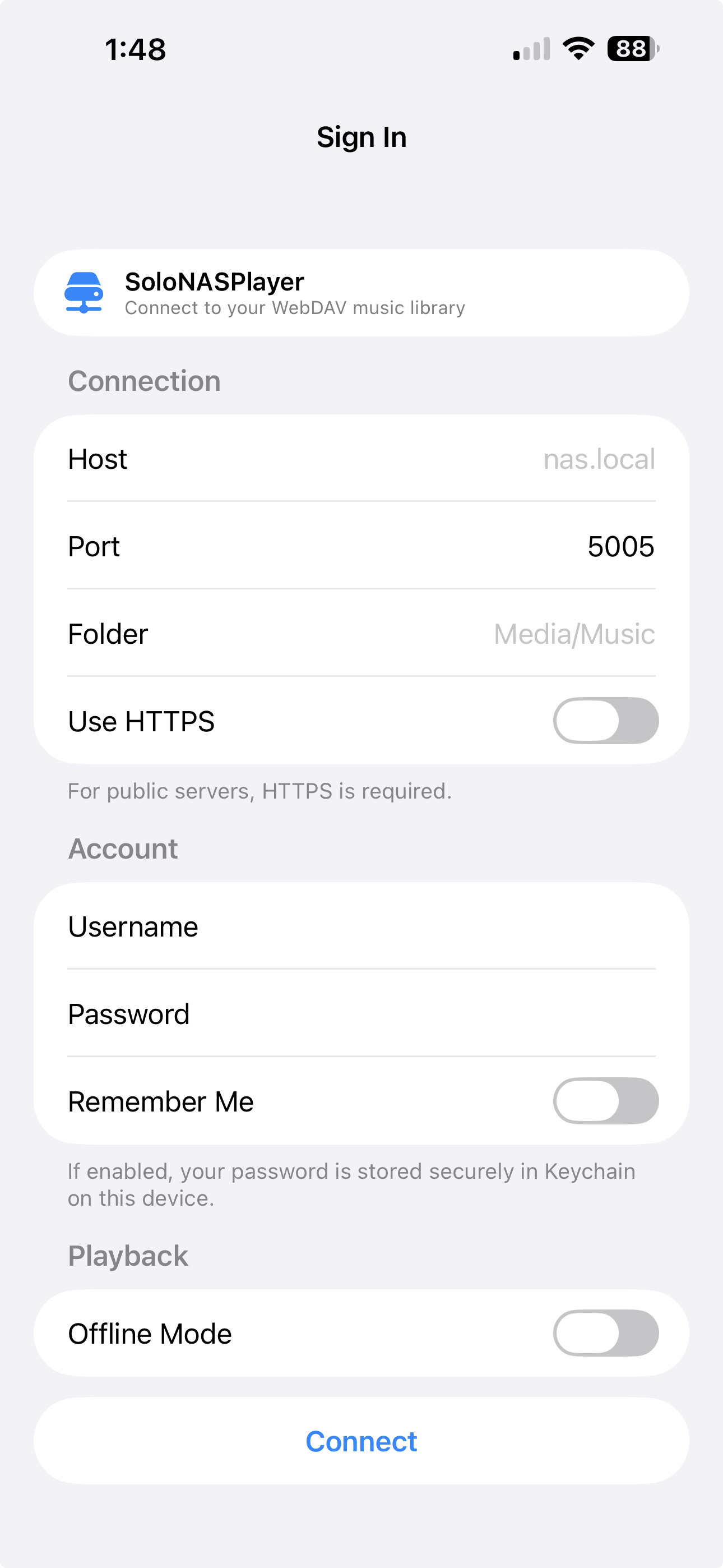SOLONAS iPhone – login screen